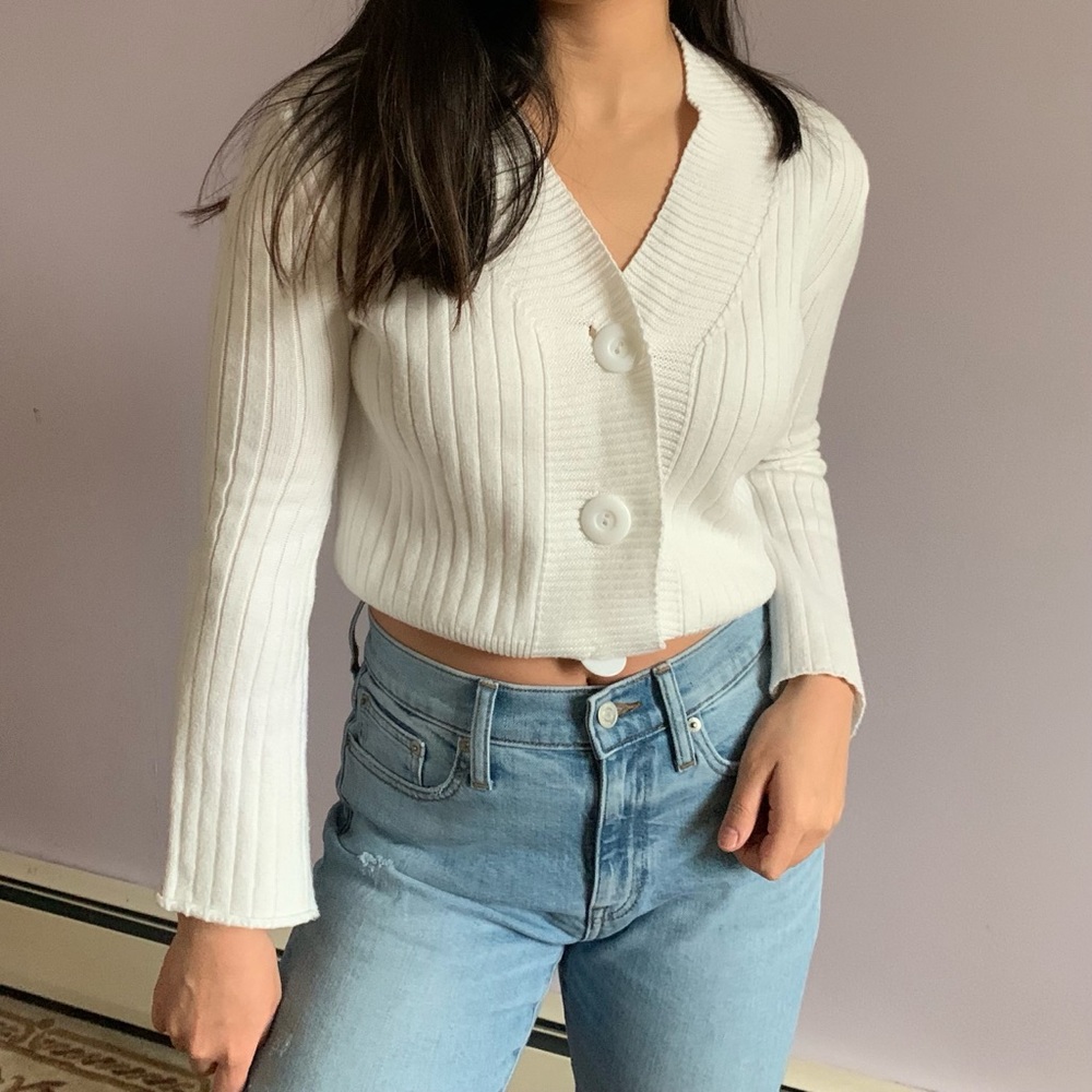 Princess Polly White Bell Sleeved Cardigan Sweater